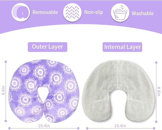 Heated Face Mask, Microwave Heating Pad for Face, Sinus Mask for Migraine, Tension, Stress, Headache, Relaxation (Purple with Flowers)