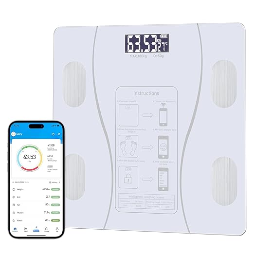 Intelligent Body Fat Scale, a Simple and Practical Digital Scale That can be Connected to a Mobile Digital Bathroom Scale to Display BMI, Body Fat, Muscle Mass, and Durable Weight Scale (White)