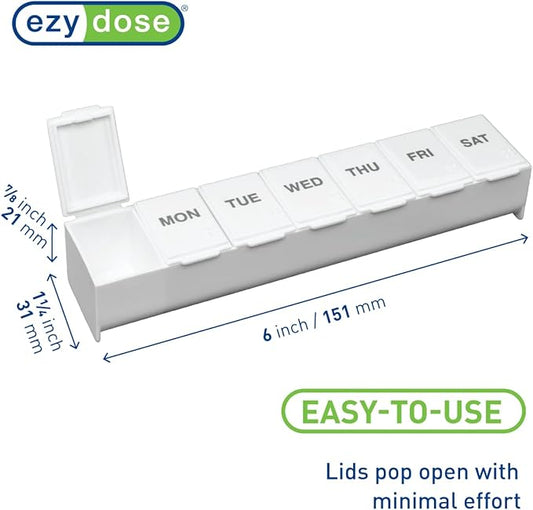 EZY DOSE Weekly (7-Day) Pill Case, Medicine Planner, Vitamin Organizer Box, Convenient and Easy to Use, Large Compartments, Travel Friendly, White, Made in the USA, BPA Free
