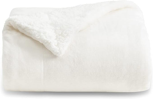 Bedsure GentleSoft Sherpa Fleece Throw Blanket Twin Size for Couch - Thick and Warm, Soft Fuzzy Plush Twin Blanket for Winter, White, 60x80 Inches