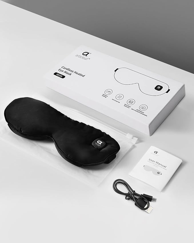 arboleaf Heated Eye Mask for Dry Eyes, Cordless Rechargeable Warm Eye Compress, Temperature Control, Light Blocking, Washable Cover & Travel, 1000mAh Rechargeable Battery