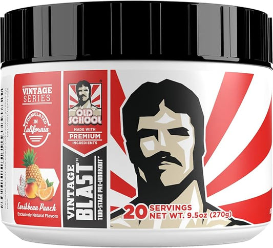 Old School Labs Ultimate 2 Stage Pre Workout for Explosive Energy, Massive Pumps & Focus - Preworkout for Men & Women - Natural Pre Workout Powder with Amino Acids, 250mg Caffeine, Caribbean Punch