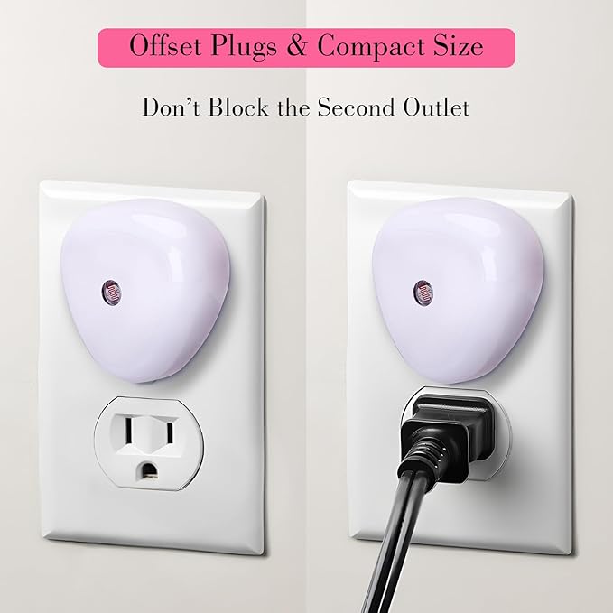 KINUR LED Night Light, 6 Pack Nightlights Plug into Wall, Dusk to Dawn Sensor Automatic On and Off Night Light, 0.5W Led Night Lamp for Kids, Nursery, Bedroom, Hallway, Stairs, Kitchen,Pink
