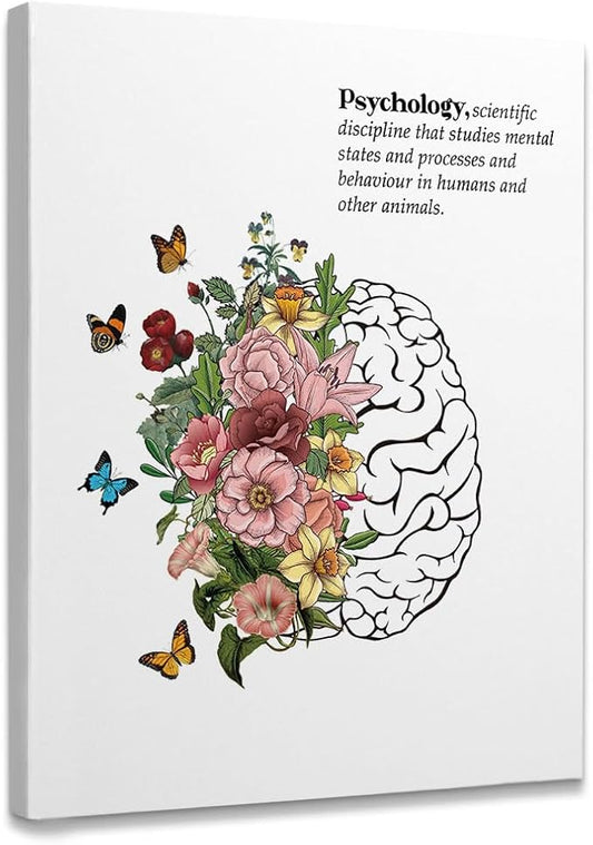 Flower Brain Human Anatomy Framed Canvas Wall Art Decor 11×14 inch, Psychology Mental Health Print Painting Artwork Home Wall Decoration For Home Therapist Counseling Office Bedroom Living Room