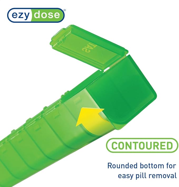 EZY DOSE Weekly (7-Day) Pill Case, Medicine Planner, Vitamin Organizer Box, Convenient and Easy to Use, Large Compartments, Travel Friendly, Green, Made in the USA, BPA Free