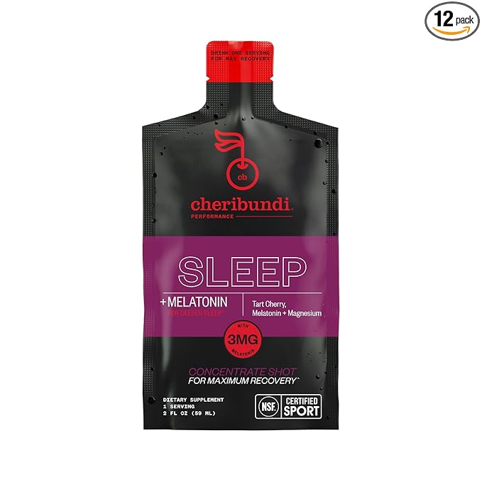 Cheribundi 100% Tart Cherry Juice Sleep Concentrate Grab & Go 2 Fluid Ounce Pouch for Maximum Recovery with 30 Tart Cherries 90 Calories, 0 Preservatives, Non-GMO 2 floz (Pack of 12)