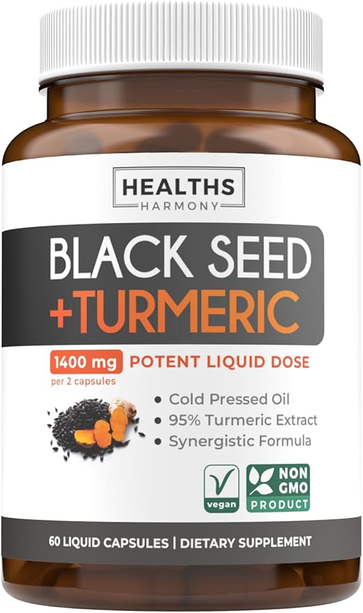 Cold-Pressed Black Seed Oil Capsules - Vegan Non-GMO Nigella Sativa Black Seed Oil Supplement with Turmeric Extract for Comfort Mobility & Immune Support - Curcuminoid & Thymoquinone-Rich (1 Month)