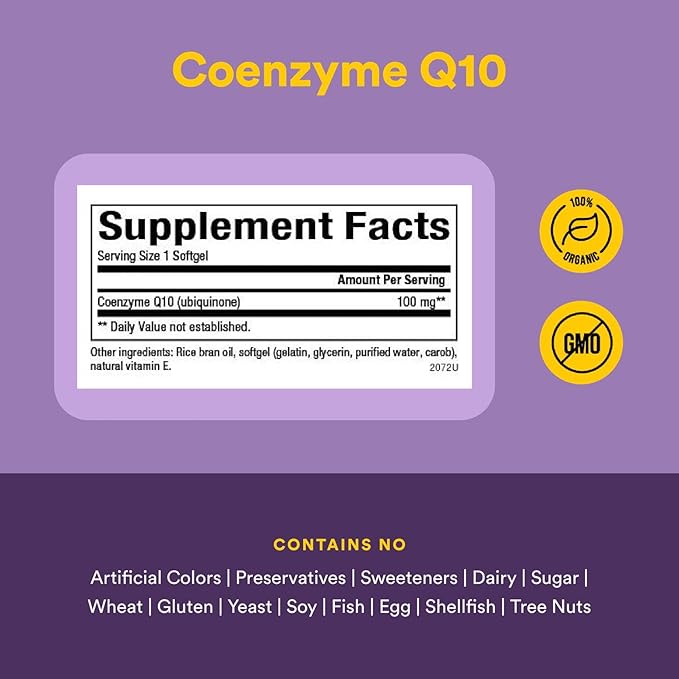 Natural Factors Coenzyme Q10 100 mg, Natural Coenzyme Q10 Supplement for Energy, Heart and Cognitive Support, 120 Softgels