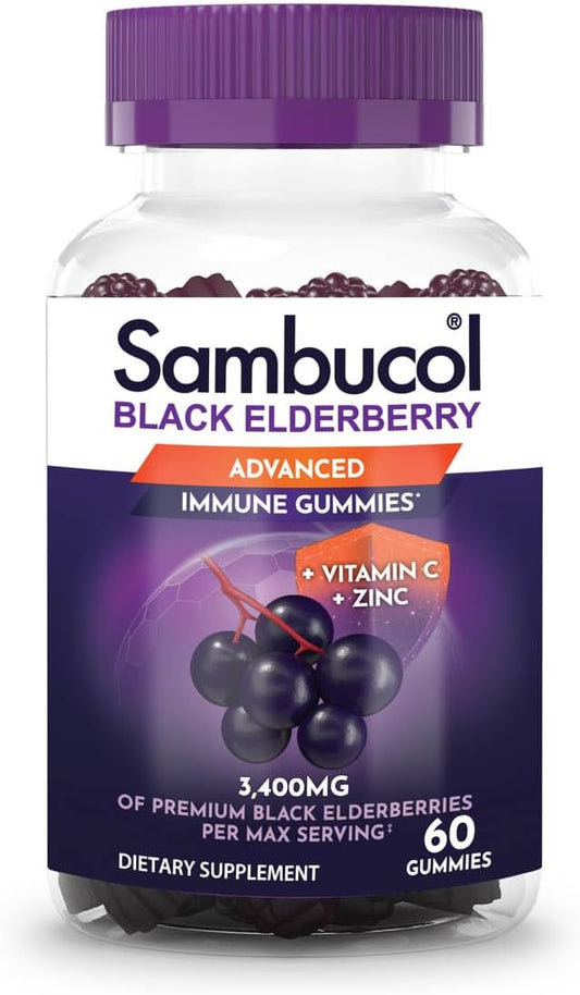 Sambucol Black Elderberry Gummies with Vitamin C & Zinc - Sambucus Elderberry Gummies for Immune Support, High Antioxidants, Gluten Free, Vegan, Elderberry with Zinc & Vitamin C for Adults - 60 Count