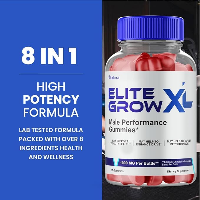 Elite Grow XL Gummies, EliteGrow XL Advanced Formula Males Premium Supplement, EliteGrowXL Performance Blend 800MG All Natural Muscle Growth Ingredients Support Maximum Strength Reviews (60 Gummies)
