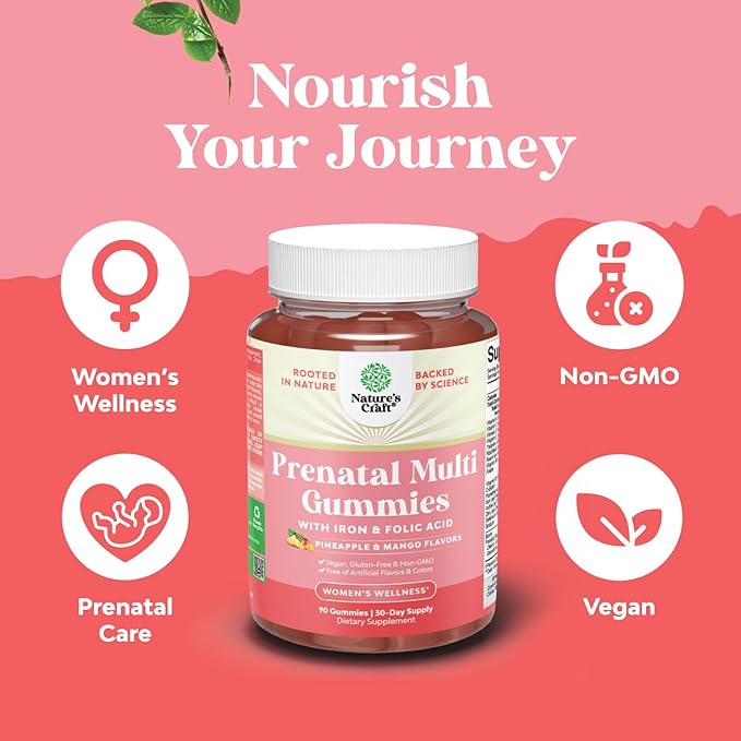 Vegan Prenatal Gummies for Women - Gummy Prenatal Vitamins for Women with Iron Folic Acid and Superfruit Blend - Chewable Vitamins Gummy Formula (Pineapple Mango) 1 Month
