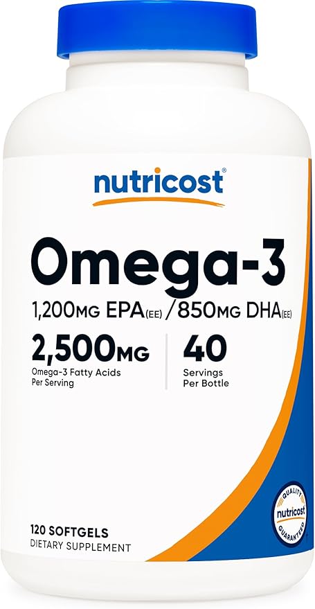 Nutricost Omega 3 Fish Oil - 2500MG, 120 Softgels (40 Serv) - Fish Oil, Wild Caught! 1200mg EPA 850mg DHA - Non-GMO, Gluten Free