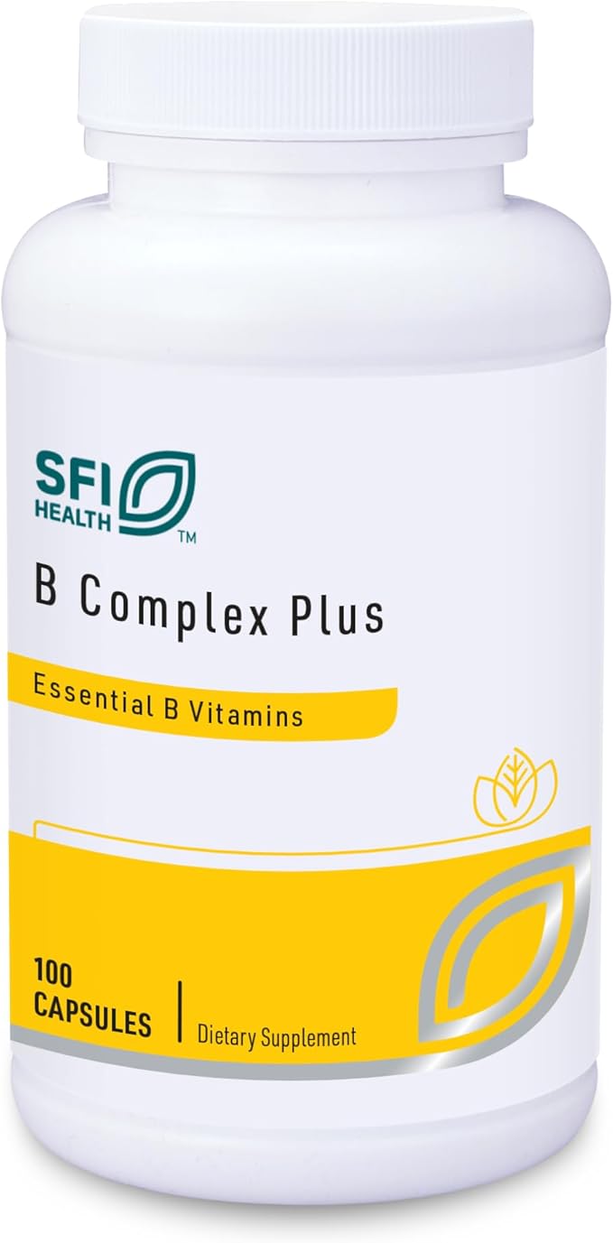 Klaire Labs SFI Health B Complex Plus - High Potency B Vitamin Complex with B12 Methylcobalamin, B6 & Metafolin Folate - Energy, GI Tract & Brain Health Support - Hypoallergenic (100 Capsules)