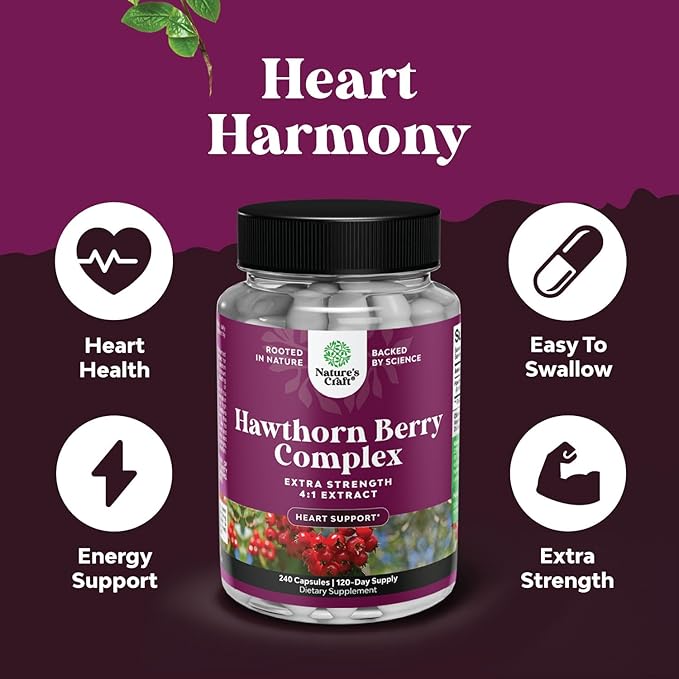 High Strength Hawthorn Berry Capsules - Pure Antioxidant Hawthorn Berry Supplement with Leaf & Flower Extract 4:1 for Healthy Heart & Digestion - Energy Support for Men & Women - 240 Count Pack
