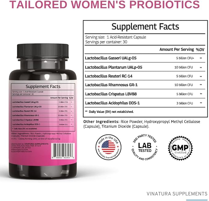 Lactobacillus Rhamnosus, Reuteri, Gasseri, Plantarum, Crispatus, Acidophilus Probiotics - 38 Billion CFU *USA Made & Tested* Vaginal Probiotics, Women Probiotic, Gut Health