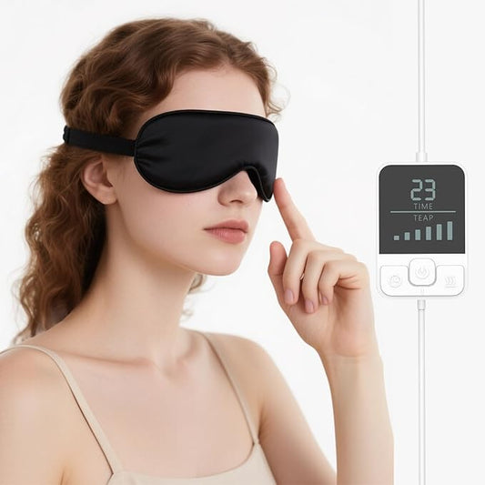 Heated Eye Mask for Dry Eyes, Warm Eye Compress with Flaxseed & Temperature Control, Dry Eye Mask for Relax & Reduce Strain Dark Circle Improve Sleep
