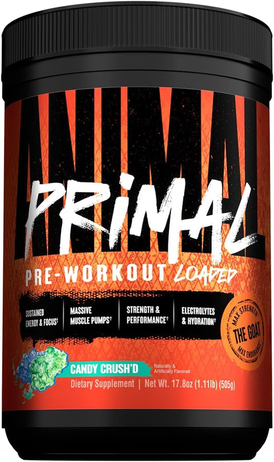 Animal Primal Muscle Hydration + Preworkout Powder – Contains Beta Alanine, 3DPump, Caffeine & Electrolytes – Improves Energy, Focus, Endurance & Absorption – New Candy Crush’d Flavor, 17.8 oz