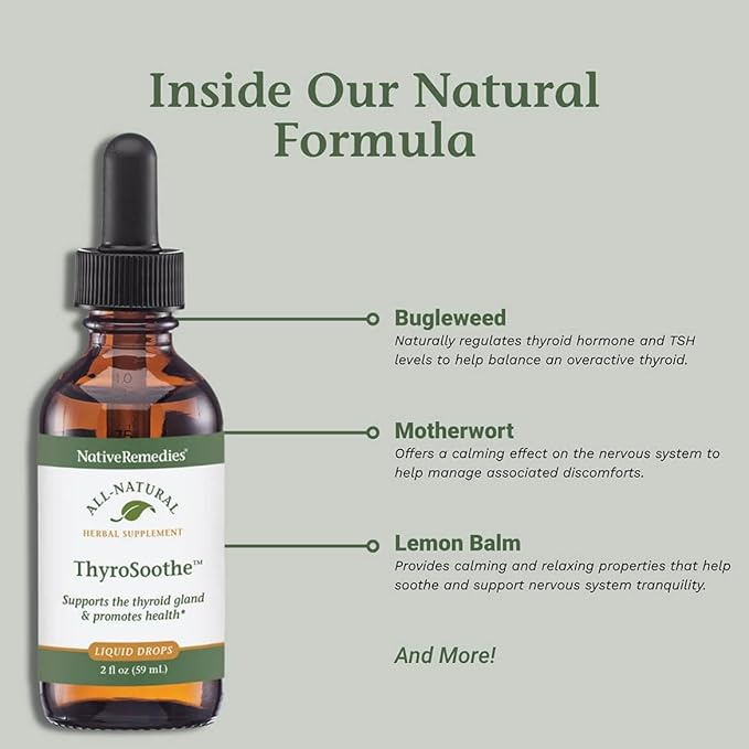 Native Remedies ThyroSoothe - All Natural Herbal Supplement Soothes The Thyroid Gland - Supports Systemic Balance in The Endocrine System and Thyroid Gland - 59 mL