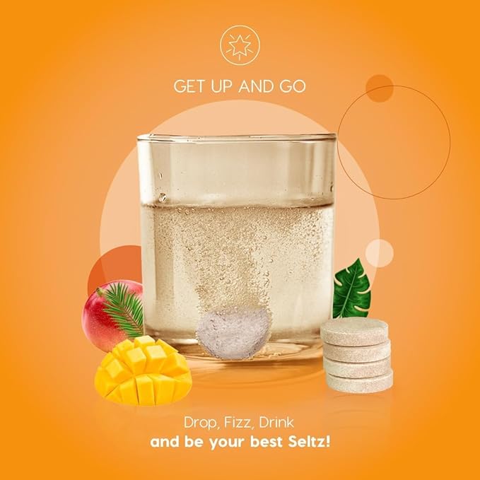 Seltz® Water-Activated Vitamins - Get Up and Go with Multivitamin and Lutein – Natural Tropical Flavor Dietary Supplement - 6 Packs x 20 Effervescent Tablets Each