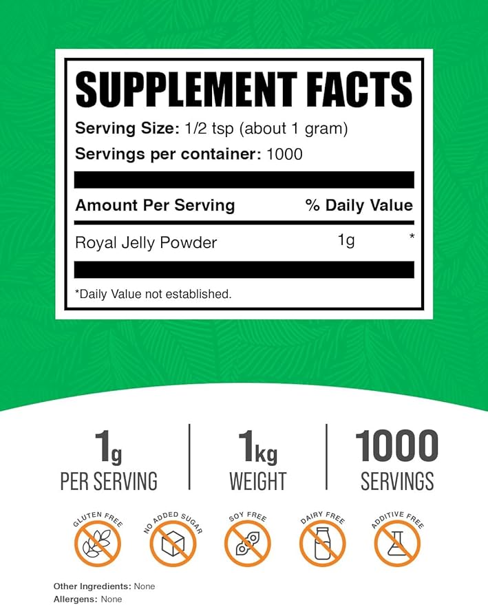 BulkSupplements.com Royal Jelly Powder - Royal Jelly Supplement, for Immune Support - Gluten Free, 1g per Serving, 1kg (2.2 lbs) (Pack of 1)