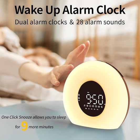 Wake Up Light Sunrise Alarm Clock for Bedroom Sunrise Sunset Simulation 23 Natural Sounds 13 Colors Night Light Dual Alarms and Snooze Sleep Aid for Heavy Sleepers Kids Adults (Wood Grain)