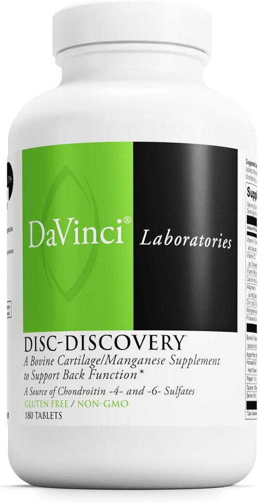 DaVinci Labs Disc Discovery - Dietary Supplement to Support Spinal Health - With Vitamin C, Vitamin D3, Bovine Tracheal Cartilage, Apple Pectin, Horsetail Powder, and More - Gluten-Free - 180 Capsules