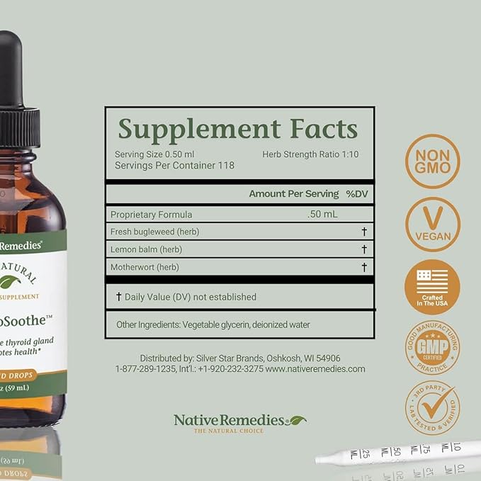 Native Remedies ThyroSoothe - All Natural Herbal Supplement Soothes The Thyroid Gland - Supports Systemic Balance in The Endocrine System and Thyroid Gland - 59 mL