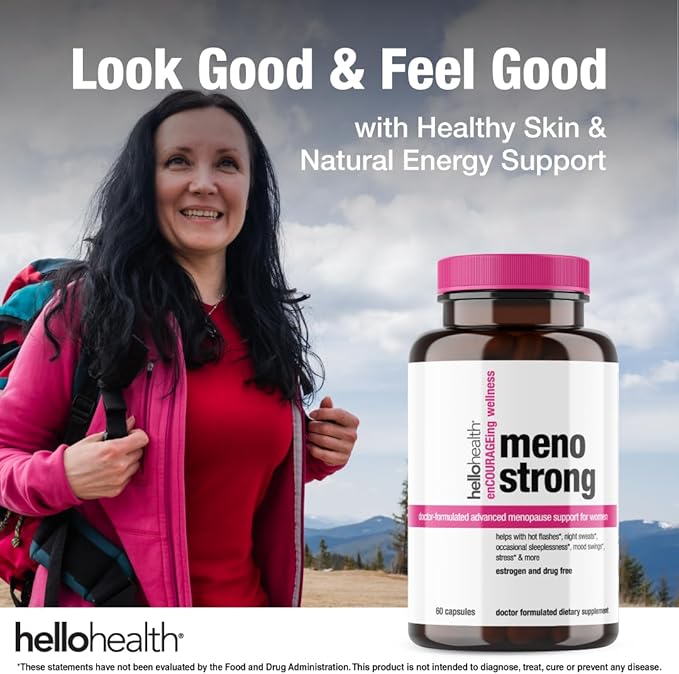 Menopause Supplements for Women – Meno Strong Perimenopause Supplement for Night Sweats Relief, Sleeplessness, Mood Swings, Natural Hormone Balance, Stress, Hot Flashes Menopause Relief - 60 Capsules