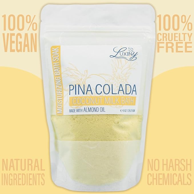 Vegan Milk Bath Soak Made with Coconut Milk Powder & Sweet Almond Oil Which Creates A Bath Bomb Dust Soothing Fizz, 8oz (Pina Colada)