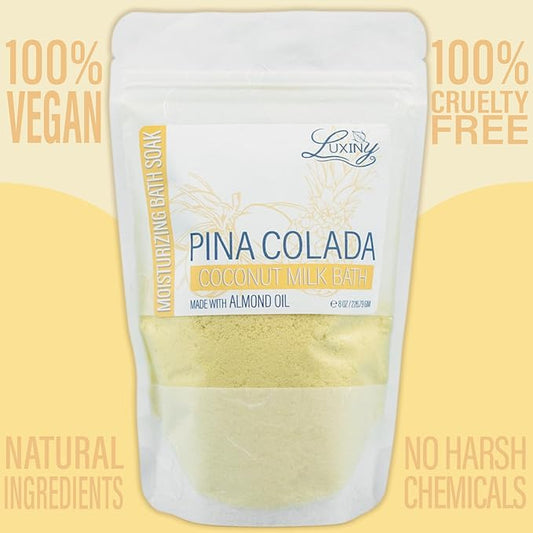 Vegan Milk Bath Soak Made with Coconut Milk Powder & Sweet Almond Oil Which Creates A Bath Bomb Dust Soothing Fizz, 8oz (Pina Colada)