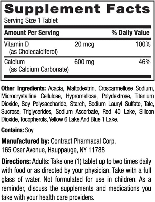Earth's Splendor Bone Health Support, with Calcium & Vitamin D Supplement, Vitamin Supplements, for Men & Women, (600mg Calcium, 120 Tablets)