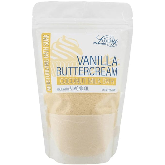 Vegan Milk Bath Soak Made with Moisturizing Coconut Milk Powder & Sweet Almond Oil for a Bath Bomb Dust Soothing Fizz & Relaxing Soak, 8 oz. (Vanilla Buttercream)
