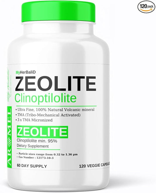 aromel Zeolite Powder 120 Capsules | Detox | Clinoptilolite 95% | 3X Activated | Natural Mineral Dust Less-Than 1 µm
