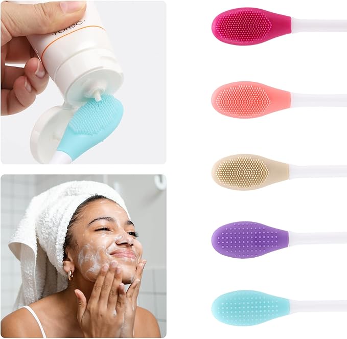 10 Pack Silicone Face Mask Applicator, 2 in 1 Double-Sided Facial Scrubber Brush Tool, Double-Head Manual Cleansing Brush for Deep Gentle Exfoliating