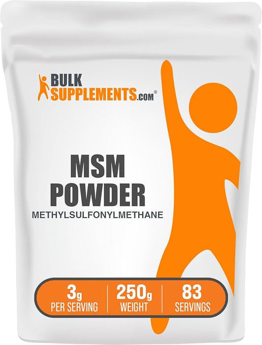 BulkSupplements.com MSM Powder - Methylsulfonylmethane, MSM Supplement, Nutritional Supplement - Gluten Free, 3g per Serving, 250g (8.8 oz) (Pack of 1)
