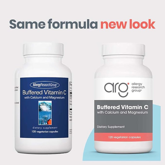 Allergy Research Group Buffered Vitamin C - Buffered Vitamin C 100mg per Serving, Ascorbic Acid Powder Capsules with Calcium Magnesium Complex, Immune Health - 120 Capsules
