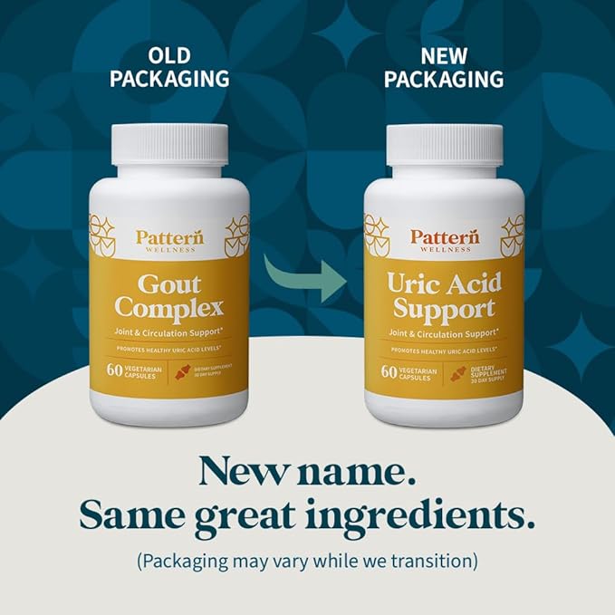 Pattern Wellness Uric Acid Support Supplement - Herbal Uric Acid Cleanse - Natural Joint & Circulation Support - 3rd Party Lab Tested - 60 Veggie Capsules