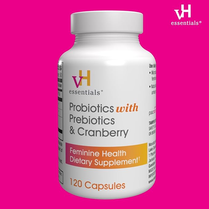 vH essentials Probiotics for Women with Prebiotics, Cranberry & Vitamin C - 120 Capsules (60 Day Supply) -Probiotics Support Gut Balance, Health & Urinary Tract Health for Women