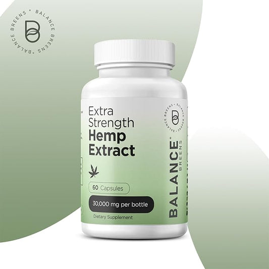 Balance Breens Hemp Extract Capsules 30,000 mg per Bottle - Natural Dietary Supplement Supports Brain Functions, Immune Support - Rich in Omega 3-6-9 Fatty Acids (60 Count (Pack of 1))