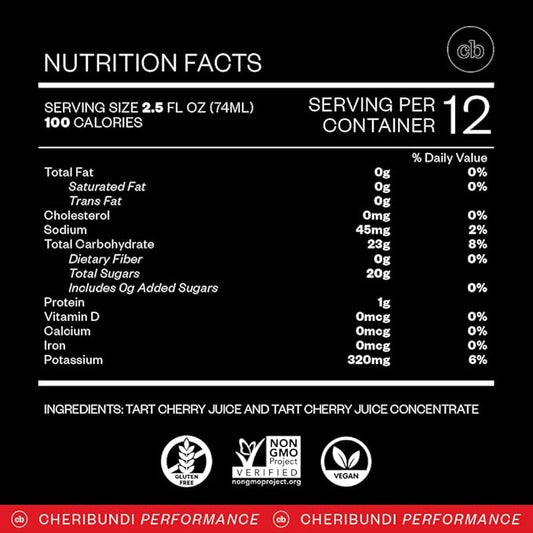Cheribundi | 100% Tart Cherry Juice Pure Concentrate Multiserve | 32 Fluid Ounce Bottle for Maximum Recovery with 480 Tart Cherries | 100 Calories, 0 Preservatives, Non-GMO | 32 fl oz