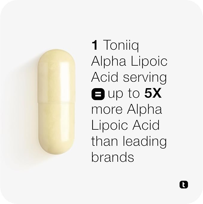 Toniiq 1000mg Ultra High Strength Alpha Lipoic Acid Capsules - Highly Purified 99%+ USP Standard - 120 Capsules ALA Supplement