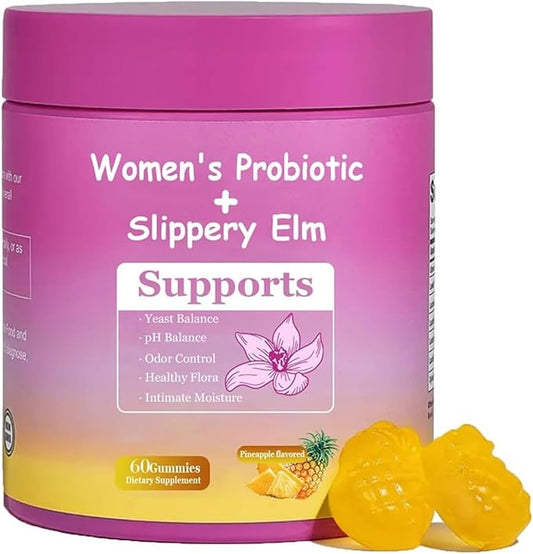Her Juicy Feminine Probiotics Gummies for Women | Pineapple Flavor | Supports pH Balance, Gut Health & Immune System | with Slippery Elm, Prebiotics & Lactobacillus Blend | 60 Gummies (1pc)