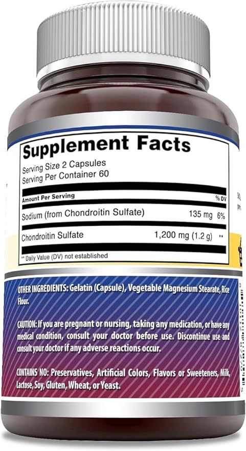 Amazing Formulas Chondroitin Sulfate 1200 mg Per Serving Supplement | Capsules | Non-GMO | Gluten Free | Made in USA (120 Count, 3 Pack)
