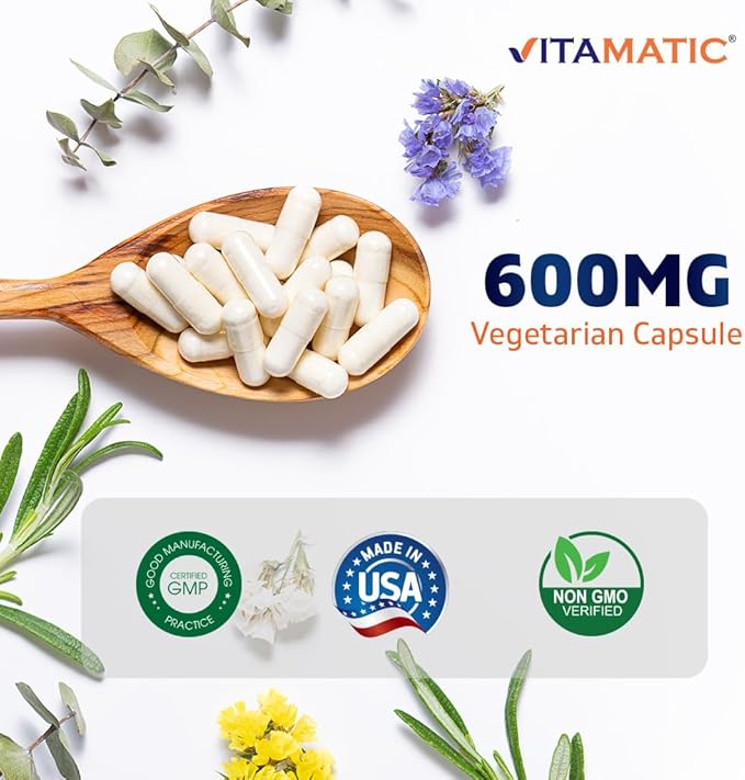 Vitamatic Boric Acid Vaginal Capsule Shell Suppositories 600 mg USP Grade Boric Acid in Vegetarian Capsule Shell - 60 Count