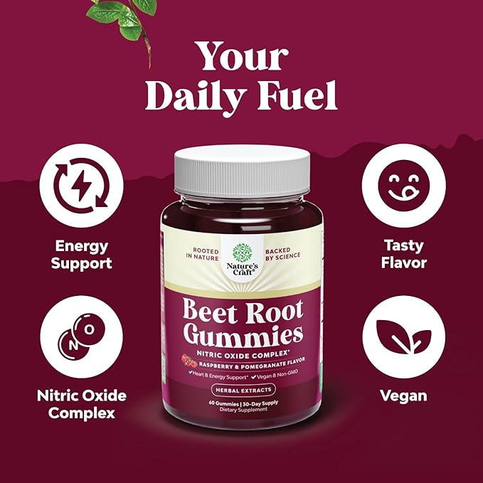 Flow Boosting Beet Root Gummies - Invigorating Beet Gummies for Adults Nitric Oxide Energy & Heart Health Support with Grapeseed Pomegranate & Vitamin B12 - Vegan Non-GMO & Gluten Free (1 Month)