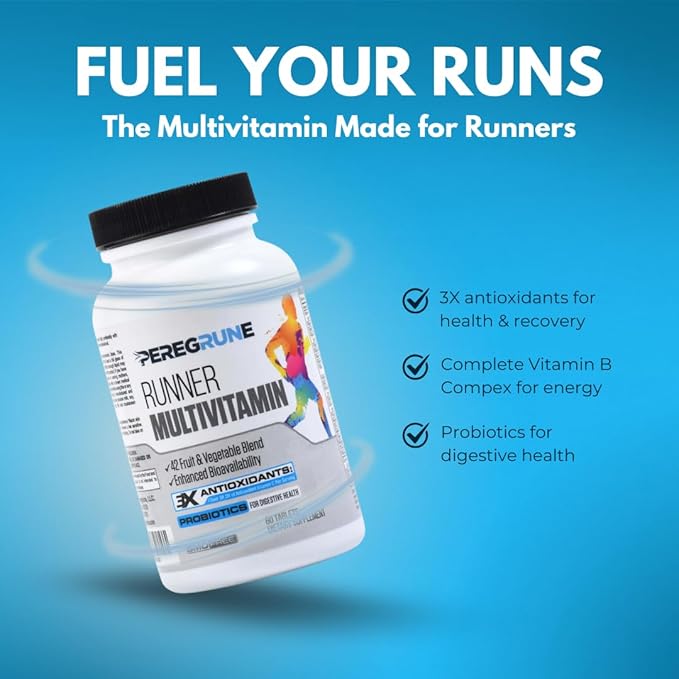 Runner Multivitamin – Engineered Vitamin with Antioxidants for Health/Running Recovery – Complete B Complex for Endurance, Energy – Probiotics, Whole Foods – Certified Running Supplements
