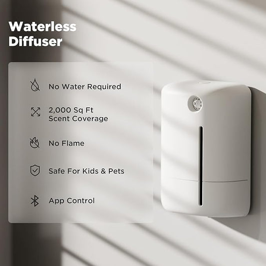 Hotel Scent Diffuser Starter Kit - Waterless Essential Oil Aromatherapy Diffuser - for Home -Cold Air Diffuser Machine for Large Room - App Control - Studio Scent Diffuser - Office Fragrance - White