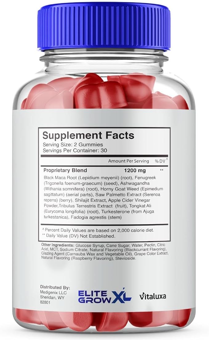Elite Grow XL Gummies, EliteGrow XL Advanced Formula Males Premium Supplement, EliteGrowXL Performance Blend 800MG All Natural Muscle Growth Ingredients Support Maximum Strength Reviews (60 Gummies)