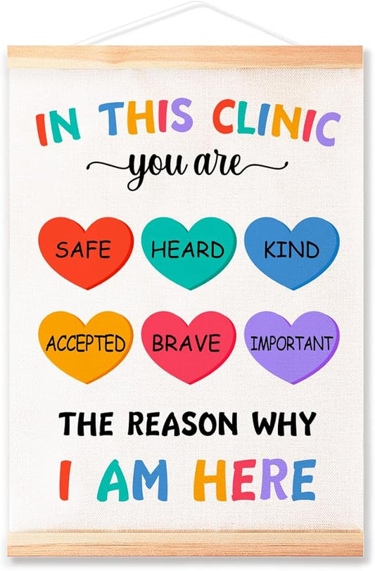 Mental Health Poster Hanger Frame for Therapy Counseling Office Wall Decor,In This Clinic You Are Safe Canvas Wall Art Poster Print Wall Hanging 16x12in