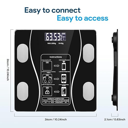 Intelligent Body Fat Scale, a Simple and Practical Digital Scale That can be Connected to a Mobile Digital Bathroom Scale to Display BMI, Body Fat, Muscle Mass, and Durable Weight Scale (Black)